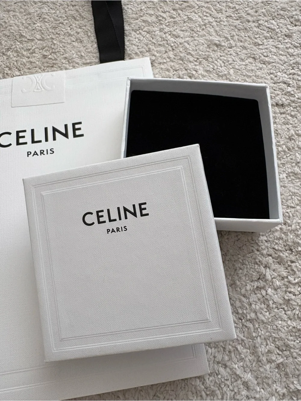 Celine White Gift Bag and Box Set with Black Accents